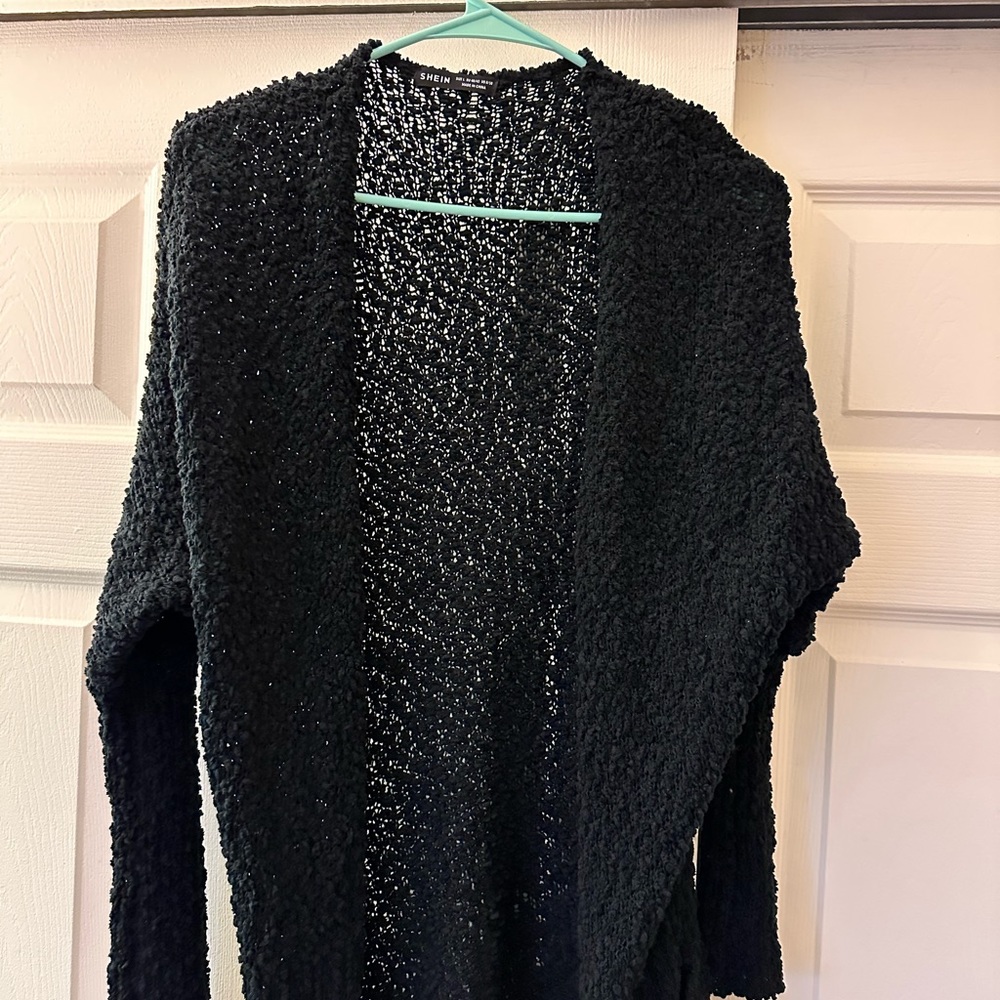 Black, long cardigan.